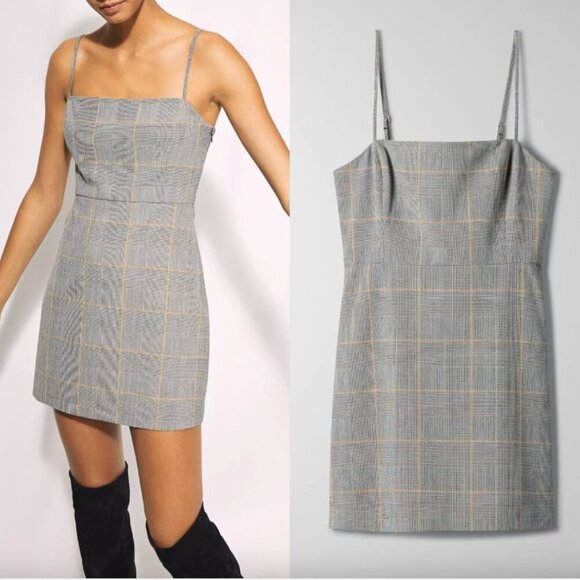 Aritzia Dresses & Skirts - Aritzia Wilfred New Classic Isabelle Check Plaid Mini Dress Grey Size 6